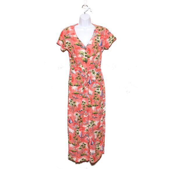 Vintage Carol Anderson Tie Front dress Size Medium Tropical Island print - Picture 1 of 8